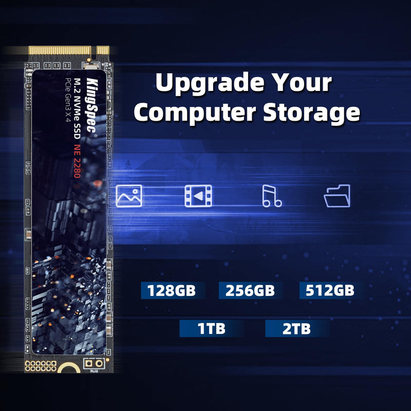 KingSpec SSD 256GB, M.2 NVMe Gen3x4 SSD 2280 - Up to 2400MB/s, Internal Solid State Drive with 3D NAND Flash, Compatible with Desktop and Laptop NE-2280, 2400MB/s