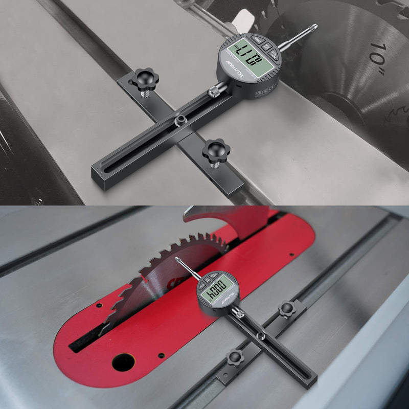 Digital Table Saw Gauge | Straight-Through Chute Design | 0.01mm Precision Dial Indicator | 3/4"(19mm) Aluminum Bar | for Blade/Fence/Arbor Alignment | Fits Saws with ≥3/4" Miter Slots Black 0~1 inch straight through