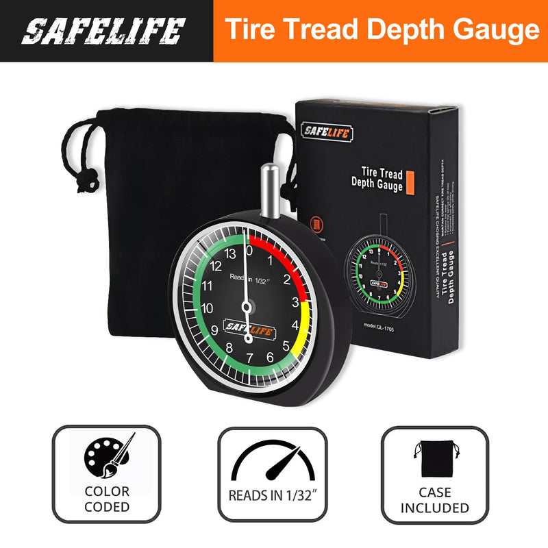 Tire Tread Depth Gauge, Dial Type Tire Tread Depth Gauge Professional for Motorcycle, Car,Truck and Bus,Easy Reading Tyre Tread Depth Gauge in 32nds 1 PACK