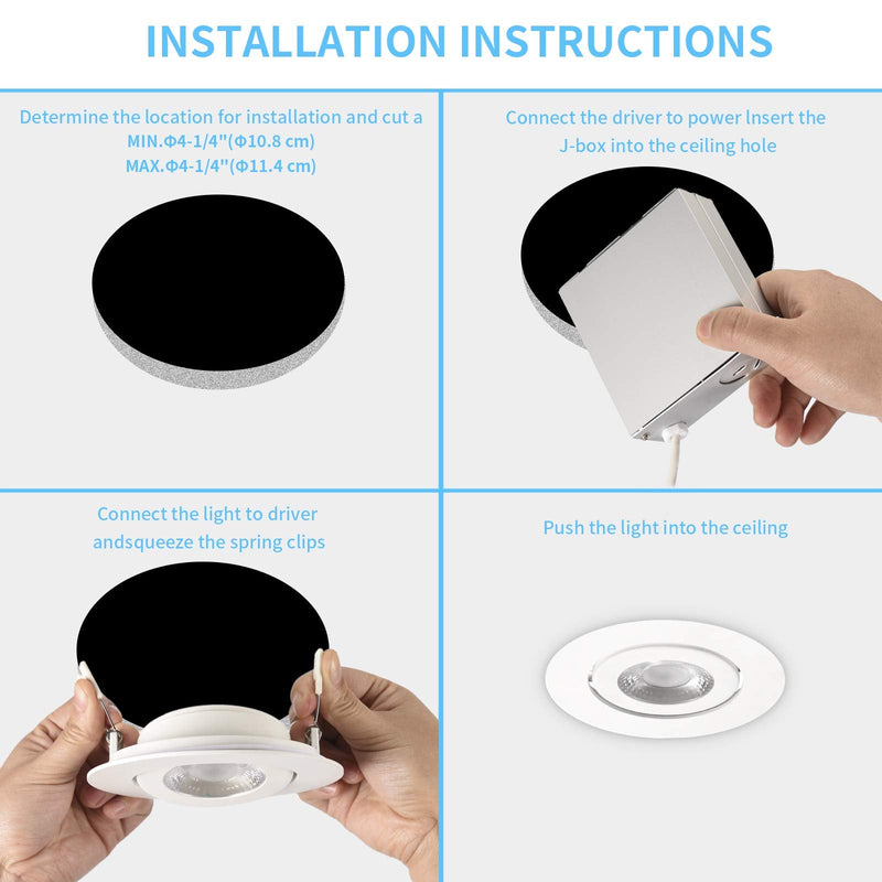 4 Inch Led Recessed lights ,Ultra-Thin Adjustable Eyeball Gimbal LED Recessed Lighting, with Junction Box 9 Watts,750lm, Dimmable geiling light ETL (2700K/3000K/3500K/4000K/5000K Option, 4pack) 2700K/3000K/3500K/4000K/5000K Option