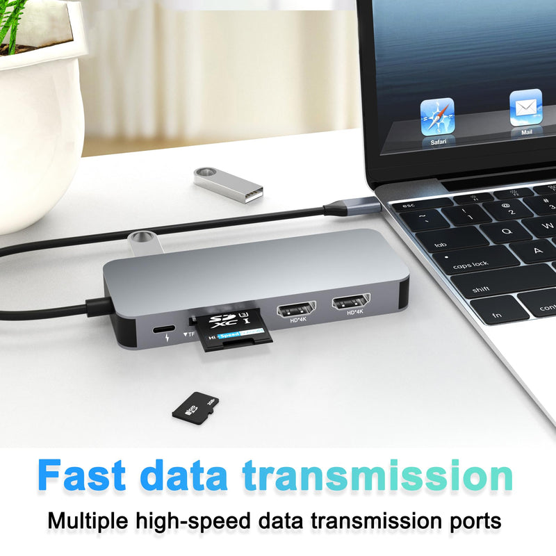 Docking Station Dual Monitor, USB C to Dual HDMI Adapter, USB C Docking Station Dual Monitor, Dual Monitor Adapter, USB C Hub 10 in 1 Docking Station 3 Monitors with HDMI/VGA/PD/USB/SD/TF/3.5mm Audio