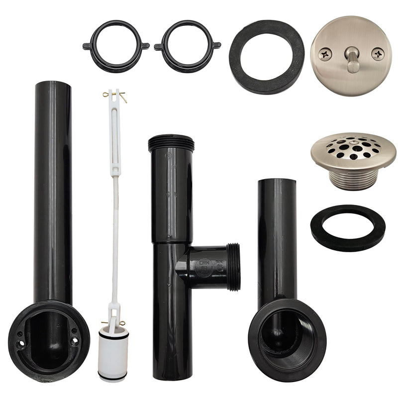 Westbrass 592144-20 1-1/2" x 14" Black Poly Tubular Bath Waste & Overflow Assembly with Trip Lever and Beehive Strainer Grid Drain Cover, 1-Pack, Stainless Steel 1 Pack