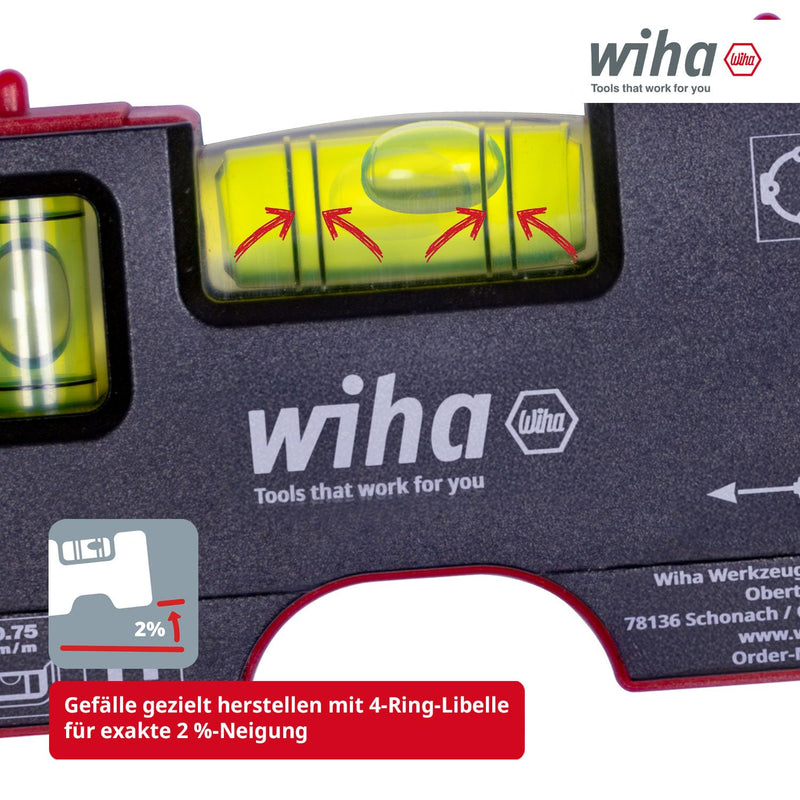 Wiha Mini Spirit Level Pocket I 10 cm with Magnet I Suitable for Bag | (46957) Electrician Tool for Socket I Horizontal 4-Ring Level + Vertical Level for Precise Alignment