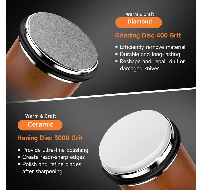 Warm & Craft Rolling Knife Sharpener - Knife Sharpener Tool For Kitchen Knives Magnetic Knife Sharpening Kit With 15 & 20 Degree Base
