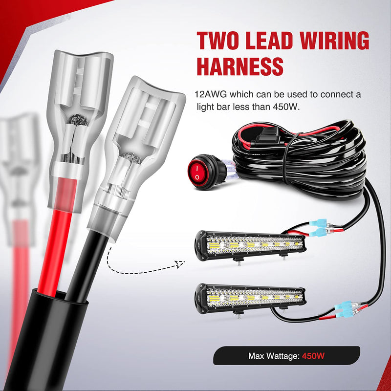 Nilight LED Light Bar Wiring Harness Kit - 2 Leads 12AWG Heavy Duty 12V On Off Switch Power Relay Blade Fuse for Off Road LED Work Light 12AWG-2 Lead