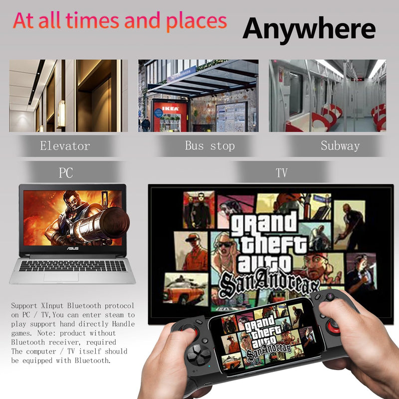 Wireless Cloud Gaming Controller for iOS, Android, Windows PC, including iPhone15/14/13, Steam etc.. Hall trigger, Linear trigger and Analog trigger E-Sports Handle Gamepad, Bluetooth Black