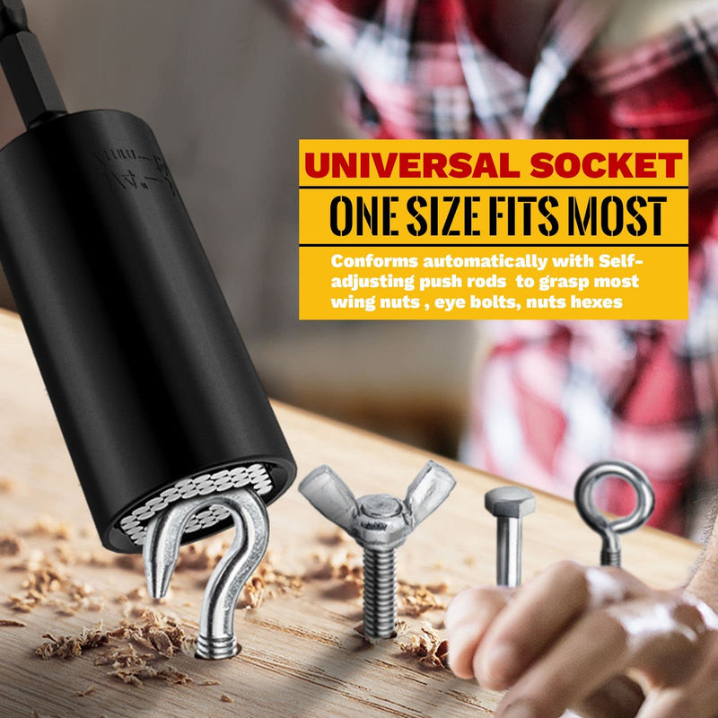 Universal Socket Tool, Super Socket Unscrew Any Bolt, Adjustable Socket Drill with Adapter, Christmas Stocking Stuffers for Him, Men, Kids, Boyfriends, 2 PCS, Black 2 Set