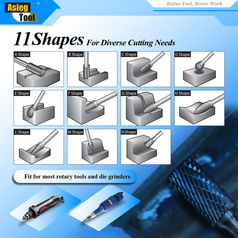 SL-4 Tungsten Carbide Burr Rotary File Taper Shape with Radius End Double Cut with 1/4" Shank for Die Grinder Drill Bit SL-4