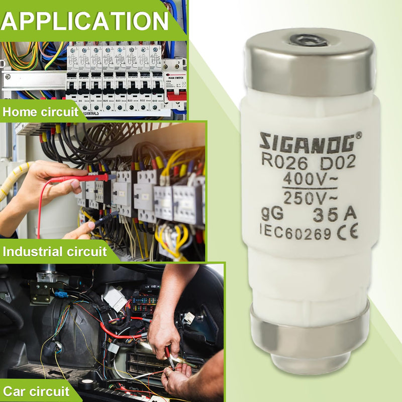 SIGANDG Neozed Fuses, D02 35A gL/gG 400VAC, D0 Type Fuse Insert (Pack of 10)