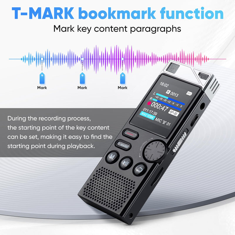 264GB High Capacity Digital Voice Recorder, Voice Activated Recorder for Lectures Meetings, Up to18000 Hours, MP3 Player, Voice Recorder with Playback