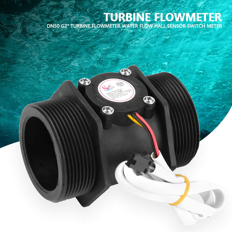 Flow Meter, DN50 G2" Turbine Flow Meter Water Flow Meter Water Hall Sensor Switch Meter for Water Heater, Water Treatment System