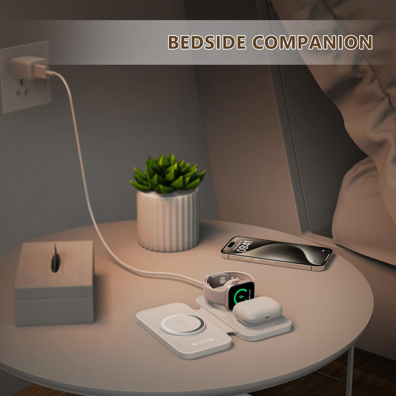 2025 Latest Magnetic Wireless Charger for iPhone: 3 in 1 Travel Charging Station for Apple Devices for iPhone 16 15 14 13 12 Pro Max Plus-Foldable Charging Pad for Apple Watch Series & Airpods 3 2 Pro white
