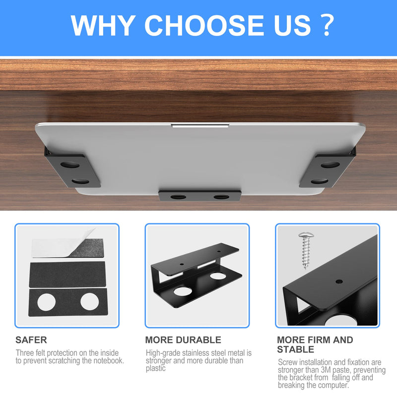 GOME Under Desk Laptop Mount Metal Bracket with Felt Board, Under Desk Laptop Tray Holder Shelf with Screws to Enhanced Stability without Headphone Hook