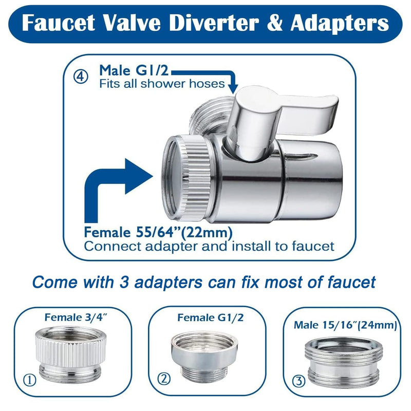 Sink Sprayer Attachment for Faucet, Kitchen Bathroom On/Off Handheld Shower Head with Flexible Hose, Faucet Aerator & Diverter Valve, Connect Different Sink Faucets, for Hair Washing Pet Shower Silver