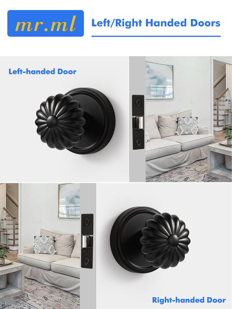 Black Passage Door Knob, Interior Kitchen Pantry Door Handle Hall Closet Door Knob Without Lock, Aluminium Alloy Knob, 1 Pack Black