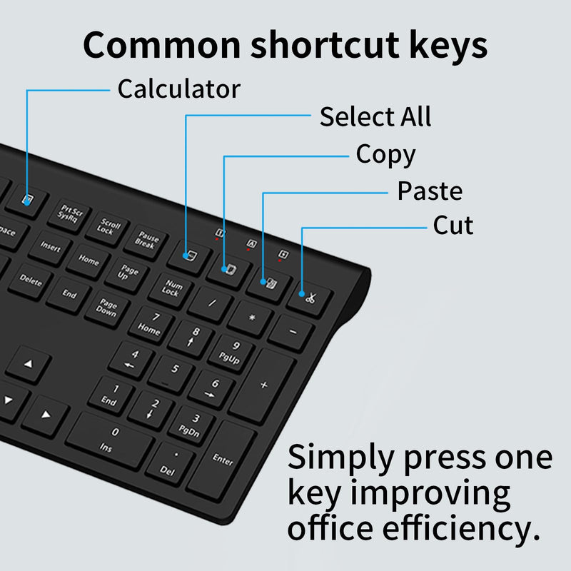 Wireless Keyboard and Mouse Combo, Silent Full-Size Computer Keyboard with Calculator Button, 2400 DPI Mouse, Quiet Click, Slim Cordless USB Keyboard Mouse Set for Laptop PC Windows Mac - Black KM426-Black