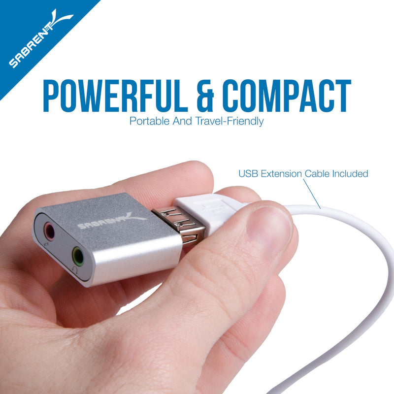Sabrent Aluminum USB External Stereo Sound Adapter for Windows and Mac. Plug and Play No Drivers Needed. [Silver] (AU-EMAC)