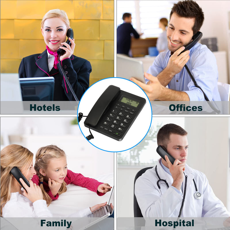 Corded Desktop Telephone–Wired Landline Phone for Home, Office, or Hotel with Adjustable Volume, 3-Level Screen Contrast, Caller ID, and Built-in Calculator-Black Black
