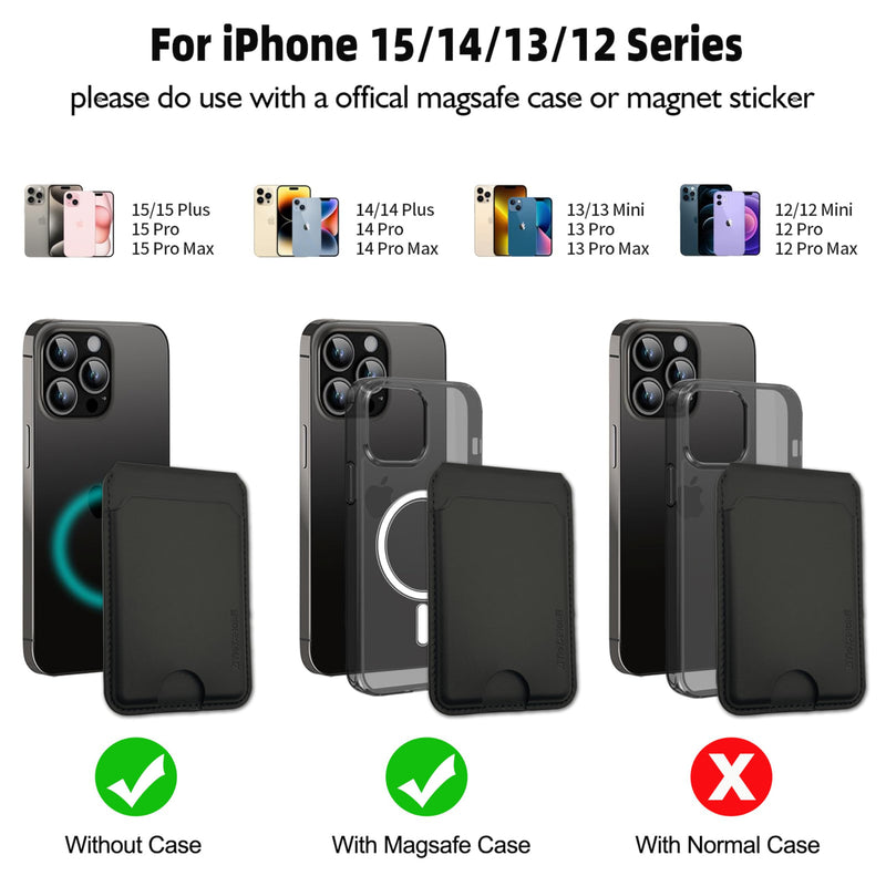 Magnetic Wallet for iPhone MagSafe Wallet with Adjustable Stand for iPhone 15 Pro Max/15 Pro/15/15 Plus/iPhone 14 13 12 Plus, 3 Subzone for 6 Cards RFID Blocking Black Stand Flat Basic