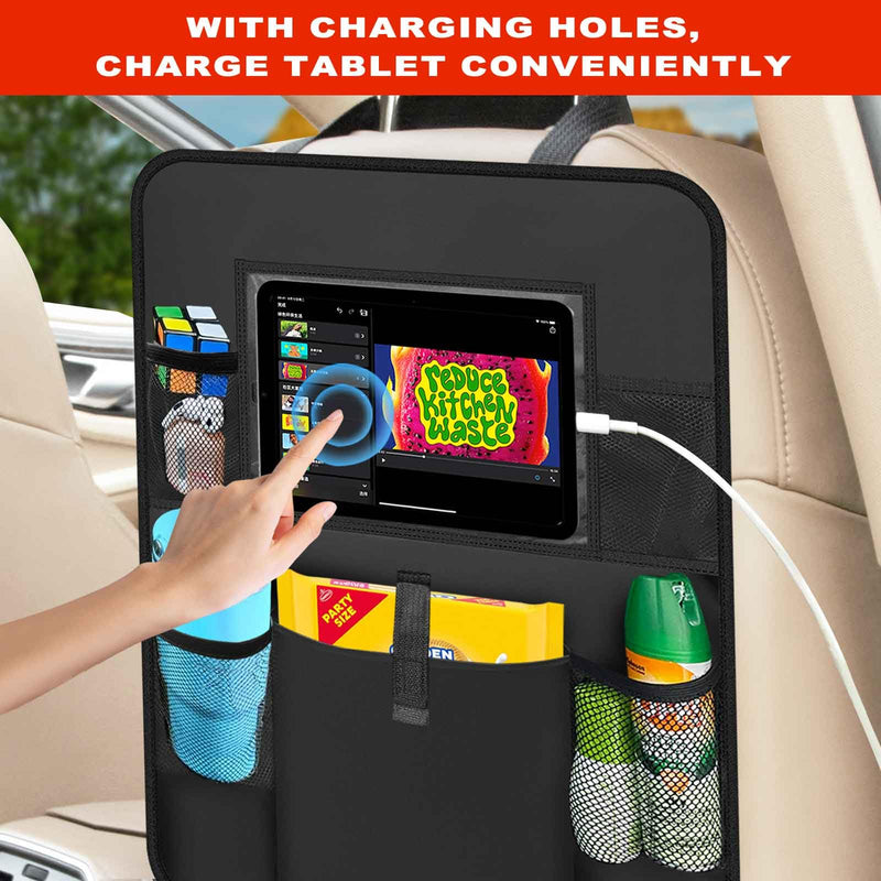 Car Backseat Organizer 2 Pack, Car Seat Back Organizers Storage Kick Mat Seat Protector, Car Seat Back Protectors with Clear 10" Tablet Holder + 5 Storage Pockets Back seat Organizer for Kids