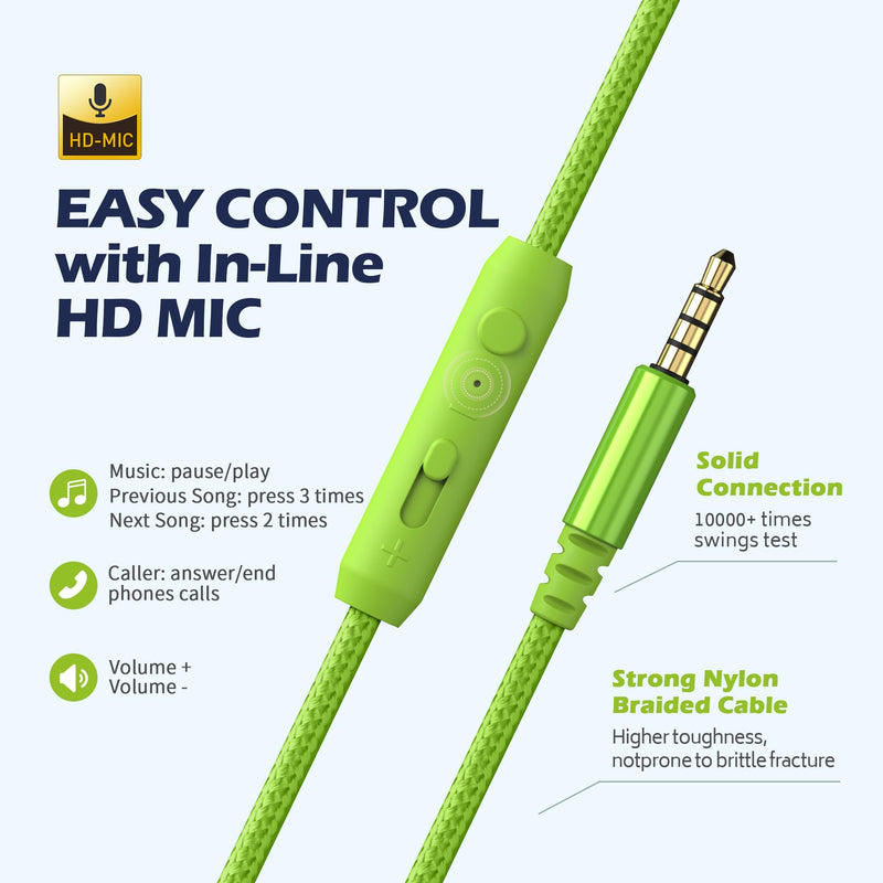 AILIHEN C8 Headphones Wired, On-Ear Headphones with Microphone and Volume Control, Corded 3.5mm Headset for Boys Girl School Smartphones Chromebook Laptop Computer Tablets Airplane Travel (Blue Green) Blue Green