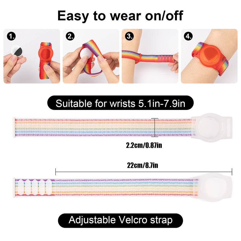 Kids Wristband Compatible with Apple AirTag, Protective Case for Air Tag GPS Tracker Holder with Nylon Bracelet, Adjustable Anti Lost Watch Band for Toddler Child Elder (Rainbow A) Rainbow A