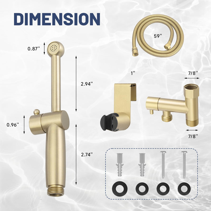 Handheld Bidet Sprayer for Toilet, Handheld Sprayer Attachment for Toilet with Adjustable Pressure Control Brushed Gold Bathroom Fixture Bidet Sprayer Sets, Brass Fixed Length