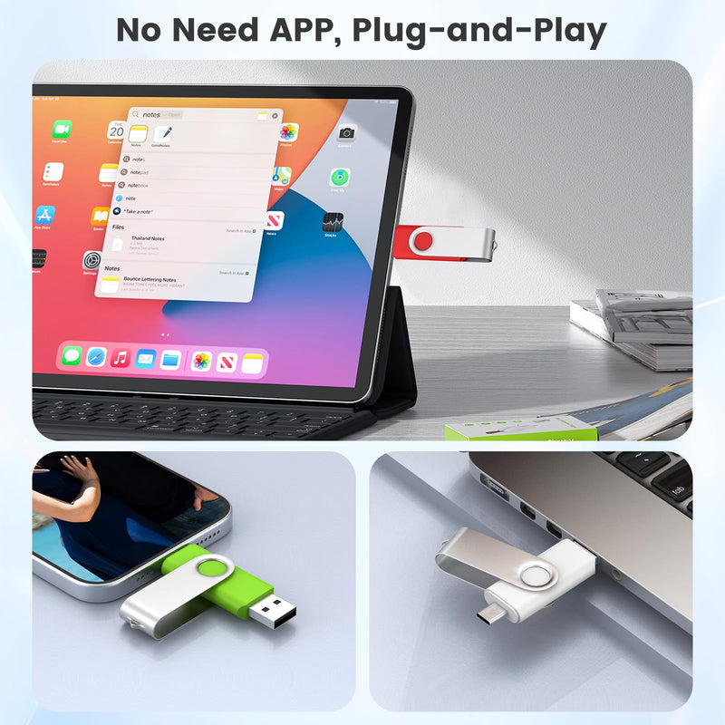ABLAZE 8GB USB C Flash Drive 10 Pack, OTG USB 2.0 + Type C Memory Stick Dual Type C Thumb Drive Compatible with iPhone 16/15, Android Smartphone, Computers, Tablets, Mac,iPad,PC 10 Pack-USB 2.0