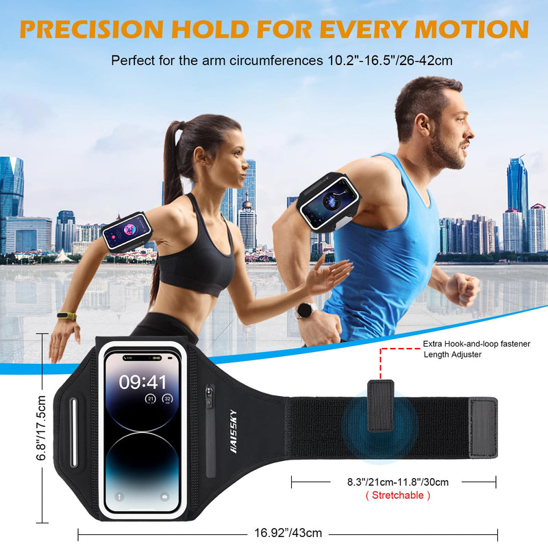 Running Phone Armband with Airpods Holder - 3D Design Cell Phone Armband for iPhone 15/14/13 Pro/Plus & Galaxy S20/S10, Water Resistant Sports Phone Holder with Key Slot - Ideal for 6.9" Phones