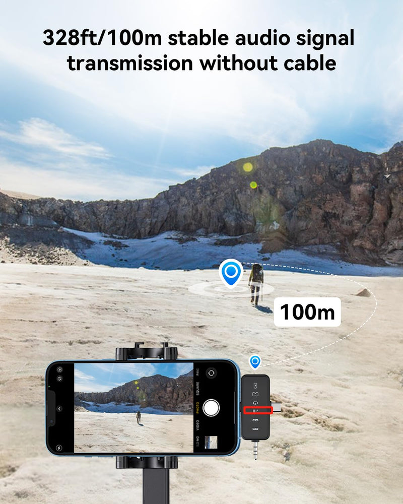 PQRQP 3 in 1 Microphone for iPhone/Android/Camera, Wireless Microphones, 328ft Transmission, 18H Battery Life, Mini Microphone for Record Interview, Vlogs, YouTube, Tiktok Ebony Black