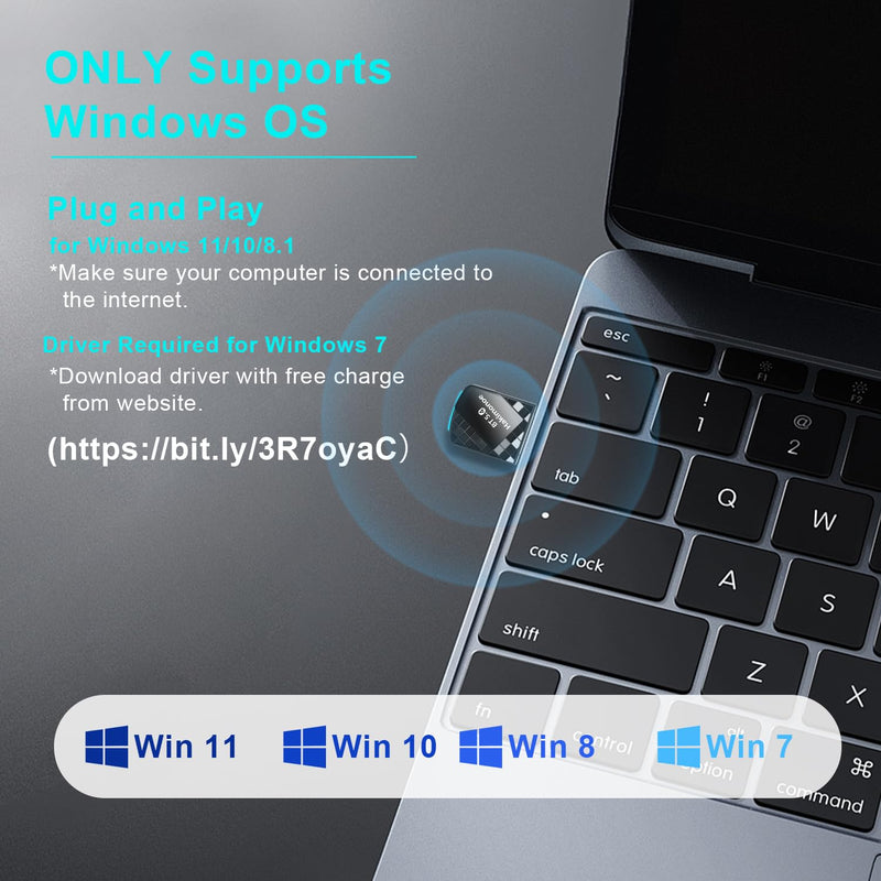 USB Bluetooth 5.4 Adapter Dongle for PC, Plug n Play for Laptop Desktop Windows 11 10 8.1, Wireless Multiple Connection Bluetooth Headphone Headset Speaker Keyboard Mouse Printer Controller