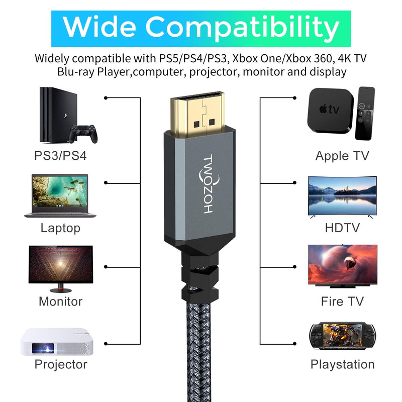 Twozoh 4K HDMI Cable 1M, High Speed 60HZ 18Gbps Braided HDMI to HDMI 2.0 Cable Compatible with PS5, PS3, PS4, PC, Projector, 4K UHD TV/HDTV, Xbox Braided HDMI 1 piece