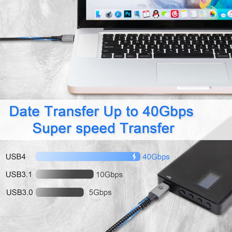 VCOM USB4 Cable 240W Thunderbolt 4 Cable 2.6 FT, 40Gbps and 8K@60Hz 5K@60Hz or Dual 4K Video USB-C Compatible with Thunderbolt 3/4, Dell, iPad Air 4, iPad Pro 2020, Pixel, Hub, Docking, and More