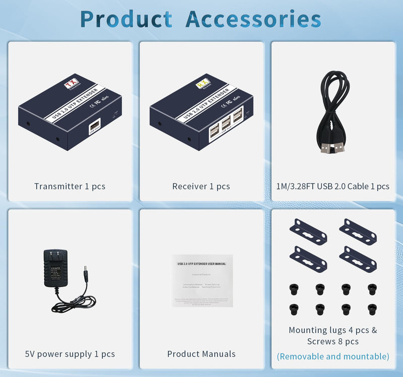 USB Extender Over ethernet cat5e cat6/7 up to 492FT/150m，6 Port UBS2.0,Plug and Play,USB ethernet Extender Over rj45. No Driver,Supports All Operating System, Keyboard and Mouse Over Ethernet.