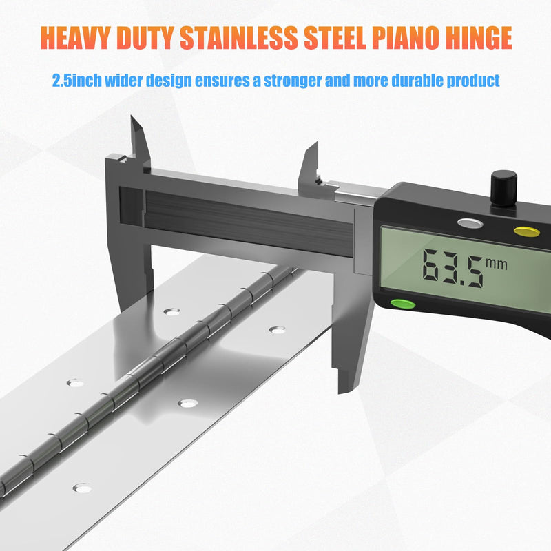 Heavy Duty Piano Hinge 20Inch x 2-1/2Inch, 2PCS 0.06" Thickness Stainless Steel Continuous & Piano Hinges for Wood Furniture Mailbox Tool Storage Boxes Cabinets Door Hinges-Silver Silver