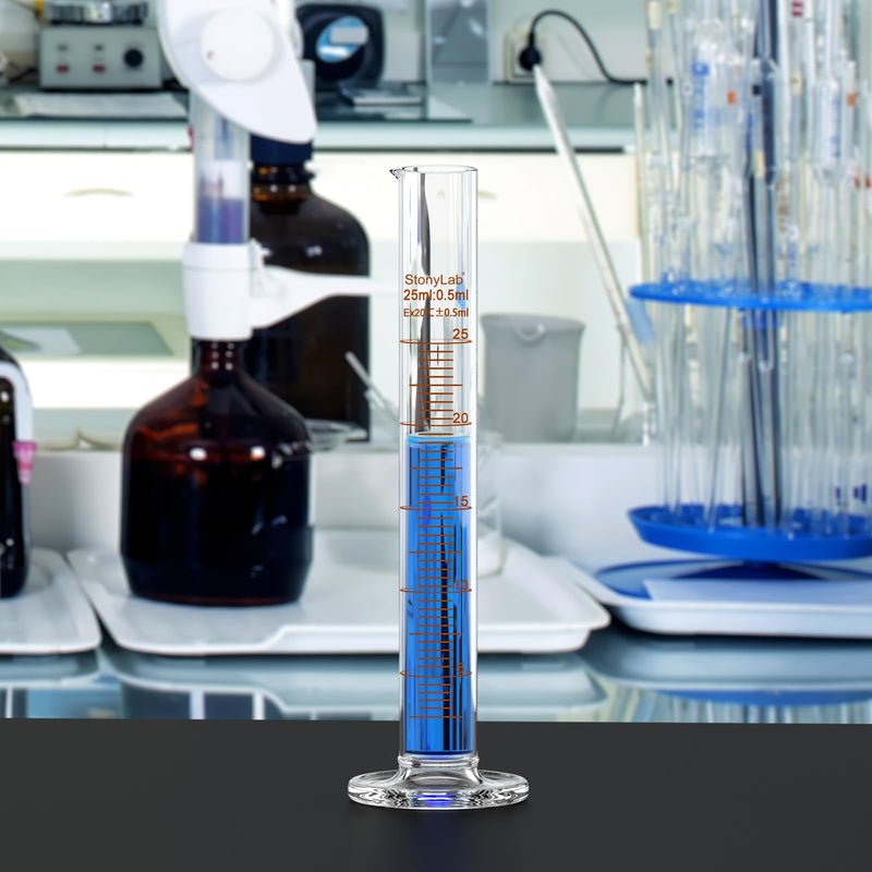 StonyLab 4-Pack Borosilicate Glass 25ml Heavy Wall Graduated Cylinder Measuring Cylinder, 10ml 25 ml