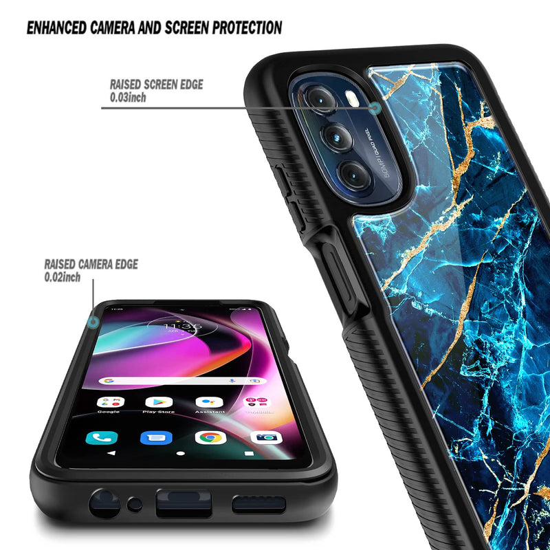 NZND Case for Motorola Moto G 5G (2022) with [Built-in Screen Protector], Full-Body Protective Shockproof Rugged Bumper Cover, Impact Resist Phone Case (Marble Design Sapphire) Marble Design Sapphire