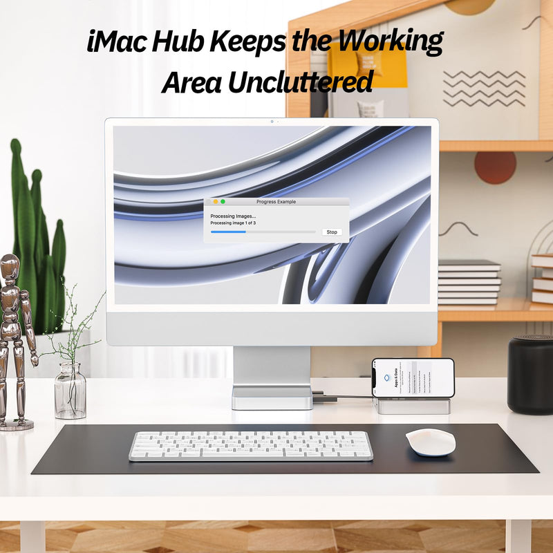 USB C Hub for iMac 24 inch 2021/2023/2024, Minisopuru iMac Hub Support M.2 NVMe SSD, iMac Accessories for iMac M1/M3/M4, iMac Adapter with USB A/C 10Gbps, SD/TF, M.2 SSD (Not Included), Silver