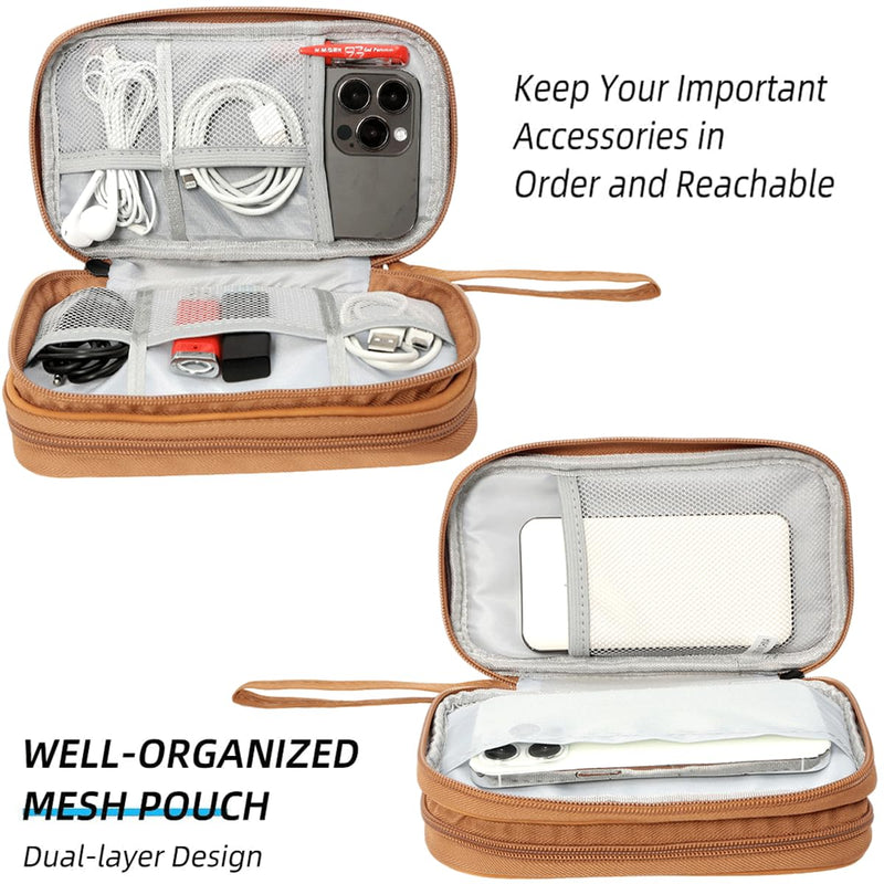 Travel Cable Organizer Pouch Electronic Accessories Carry Case Water Resistant Accessories Organizer Pouch Bag for Cable, Cord, Charger, USB, Phone, Power Bank, Earphone (Brown, Medium) Brown