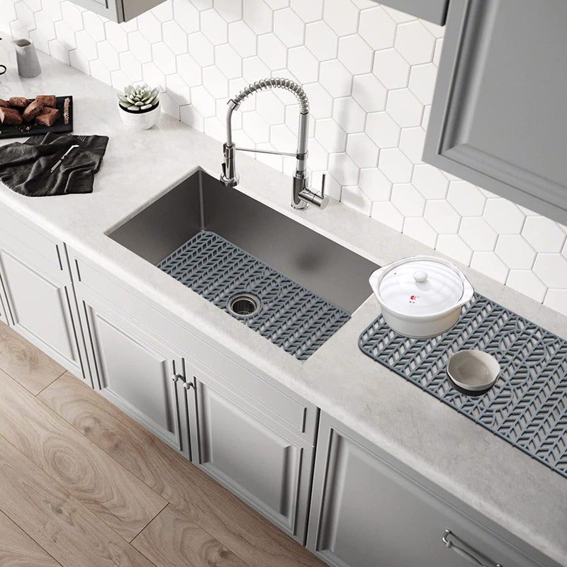 AWOKE Sink Protectors for Kitchen Sink - 29"x 15.35" Mat - Heat-resistant Easy-clean Silicone Sink Mat - for Protection of Stainless Steel Sink - with 3 Reserved Holes (Grey) 29 x 15.35