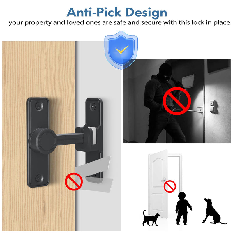 XOOL Barn Door Lock Latch, 90 & 180 Degree Heavy Duty Barn Door Latch, Lock Latch for Door, Garden, Bathroom, Garage, Window, Outdoor, Garage, Barn Black 2PCS