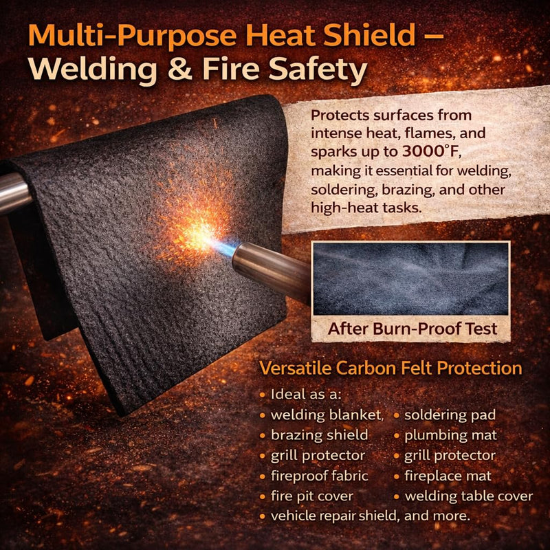 39 x 48 x 1/5 inches Carbon Fiber Welding Blanket Fireproof, Heat Resistant Fabric 3000°F High Temp Insulation Pad, Flame Retardant Protective Mat for Soldering Welding Brazing Plumbing 39 x 48 inches(1m x 1.2m)