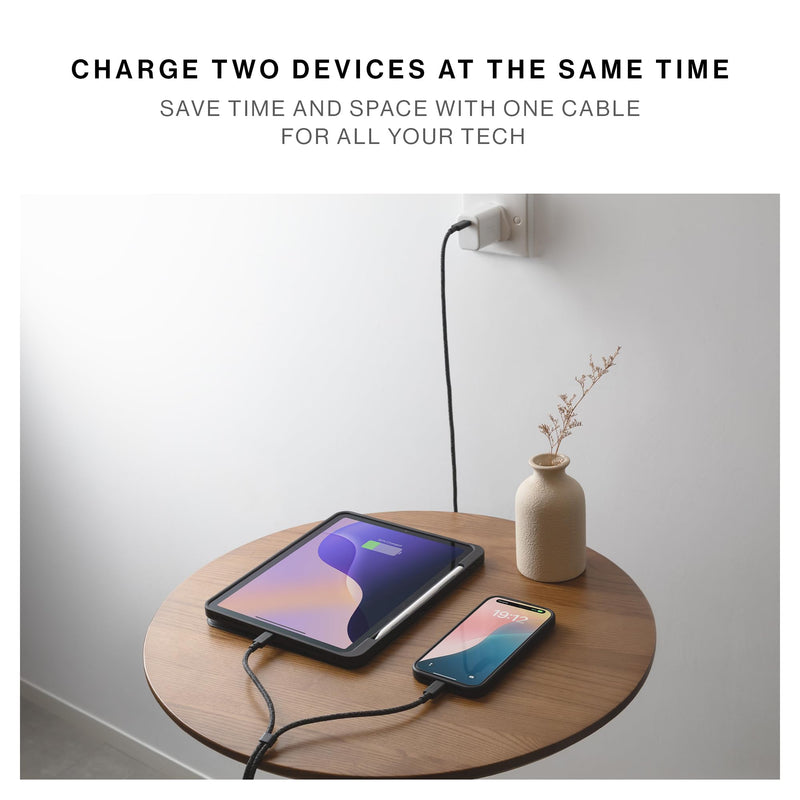 Native Union Belt Cable 2-in-1 – 6.5ft Multi-Device High Speed Charging Cable with Leather Strap for All Type-C Devices – 140W USB-C to Two USB-C Connectors – Made with Recycled Materials (Cosmos) Cosmos