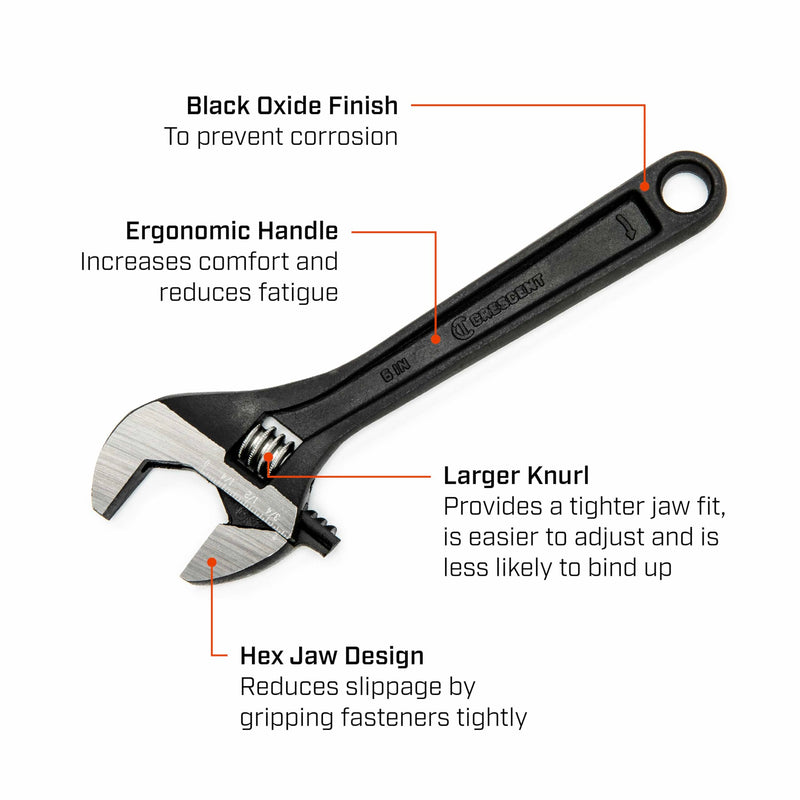 Crescent 6" Adjustable Black Oxide Wrench - Carded - AT26VS 6 inch