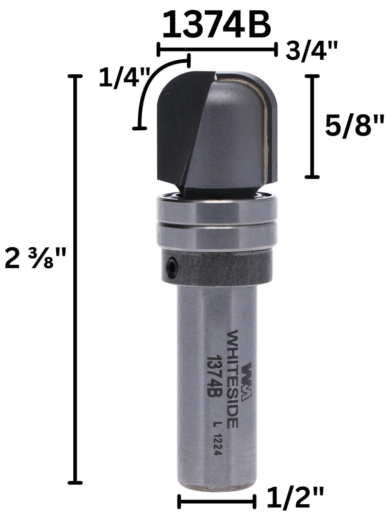 Whiteside Router Bits 1374B Bowl and Tray Bit - 1/4-Inch Radius, 3/4-Inch Cutting Diameter, 5/8-Inch Cutting Length, and 1/2-Inch Shank