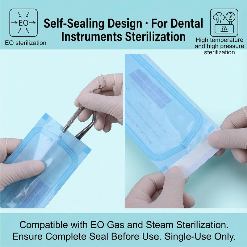 Pack of 400 Sterilisation Bags, Sterilising Bags Without Side Pleats, 90 x 260 mm, Self-Adhesive Sterilisation Bags for Cleaning Tools, Sterilising Bags for Dental Tools, Tattoos or Manicures