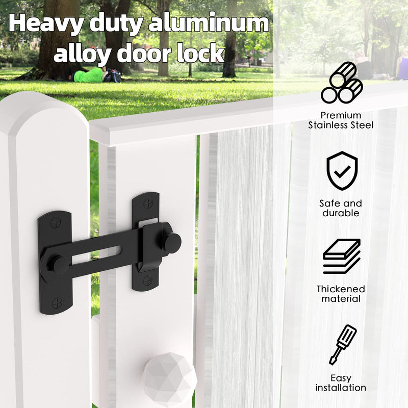 180 Degree Flip Sliding Barn Door Lock for Privacy - Safe barn Door Locks and latches for Barn Door, Pet Door, Bathroom, Outdoor, Garage, Window, Sliding Door（2pcs） Black