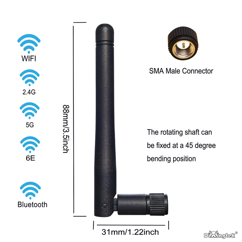 2-Pack Dual Band WiFi 2.4g 5g 5.8g 6e Antenna SMA Male Connector, Compatible with WiFi Router IP Camera PCI-E Network Card USB Adapter Security Video IoT WiFi Antenna 2-pack SMA WiFi Antenna