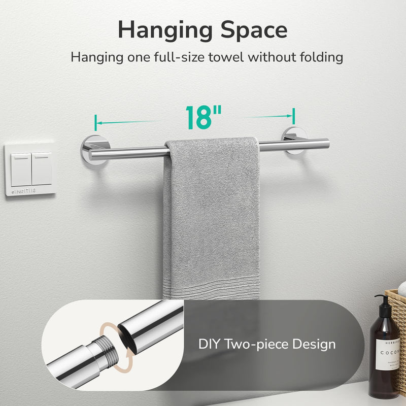 USHOWER Polished Chrome Towel Bar, 18-Inch Towel Racks for Bathroom Wall-Mounted, SUS304 Stainless Steel Towel Rod (Total Length 20-Inch) 20 Inch
