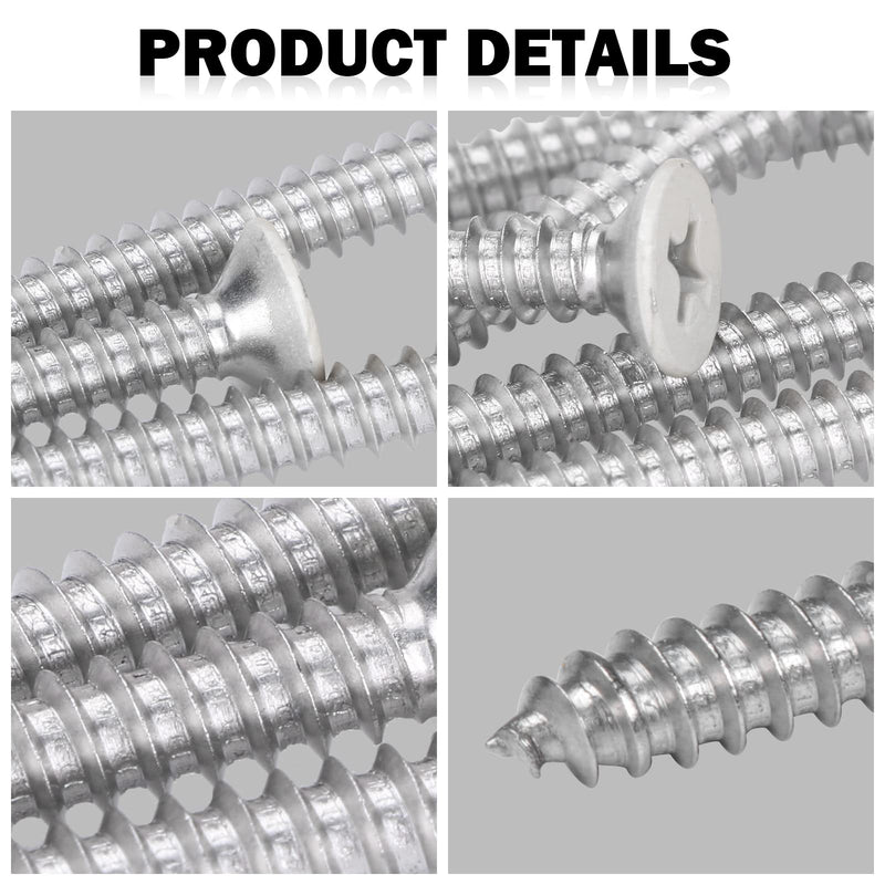 White Head 100 PCS #10X2 Stainless Steel Phillips Flat Head Wood Screws,Stainless Steel 18-8 A2(304) Screw,Home Screw Kit by QISHENG #10X2" White